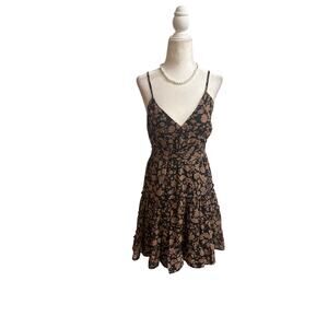 Ever After Brown Black Floral Spaghetti Strap Adjustable Strap Sundress - Small